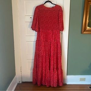 ASOS Design (Curve) red floral smocked maxi dress